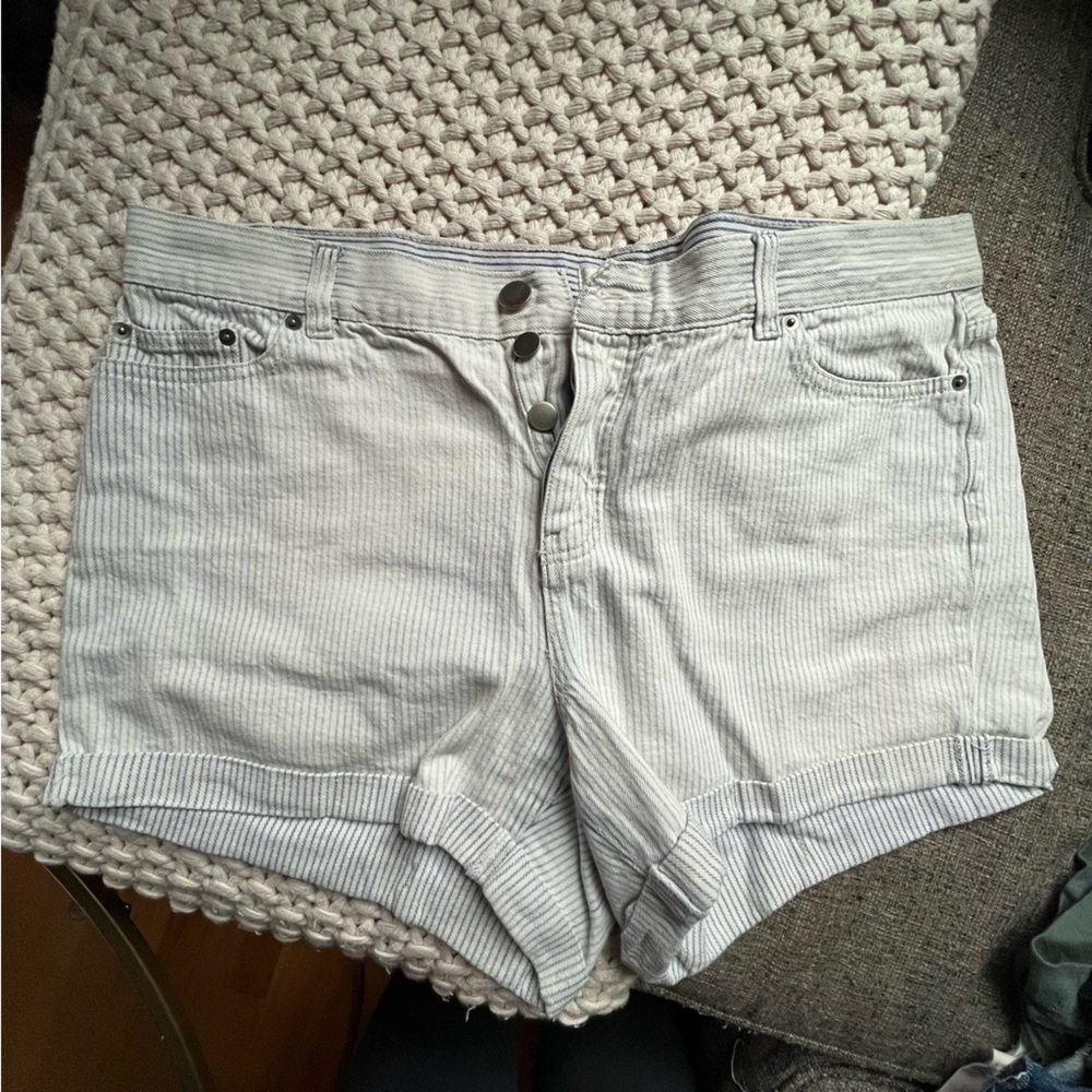 Forever 21 Striped White Jean Shorts Sz 14